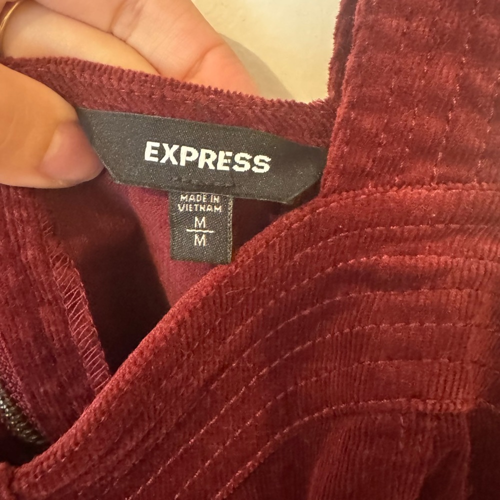 Corduroy Mini Dress Burgundy 98% Cotton - Picture 3 of 6